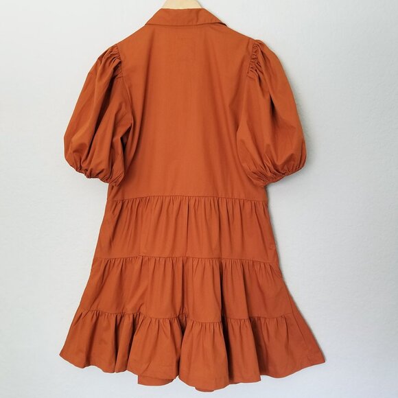 Abercrombie & Fitch Burnt Orange Poplin Puff Sleeve Button Down Tiered Dress S - Picture 5 of 16